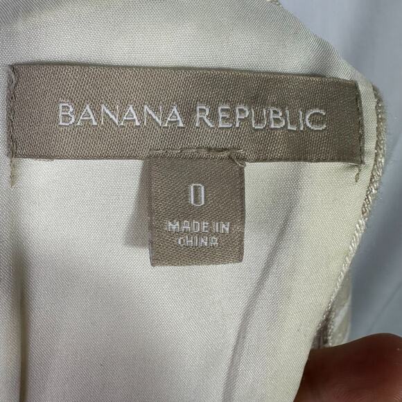 Banana Republic Womens Dress Size 0 Tan White Stripe Lined Blend Sleeveless - Picture 8 of 12
